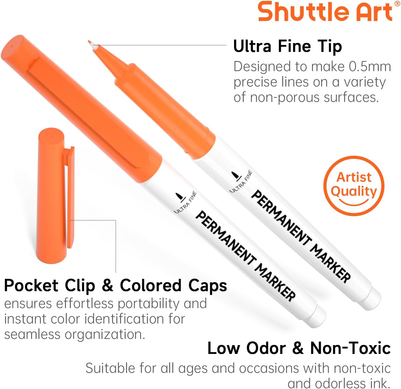 Shuttle Art Permanent Markers, 30 Assorted Colors Ultra Fine Point Permanent Marker Packed in Travel Case, Ideal Colored Markers Set for Adults Coloring Doodling on Plastic, Glass, Gift for Teens - view 3