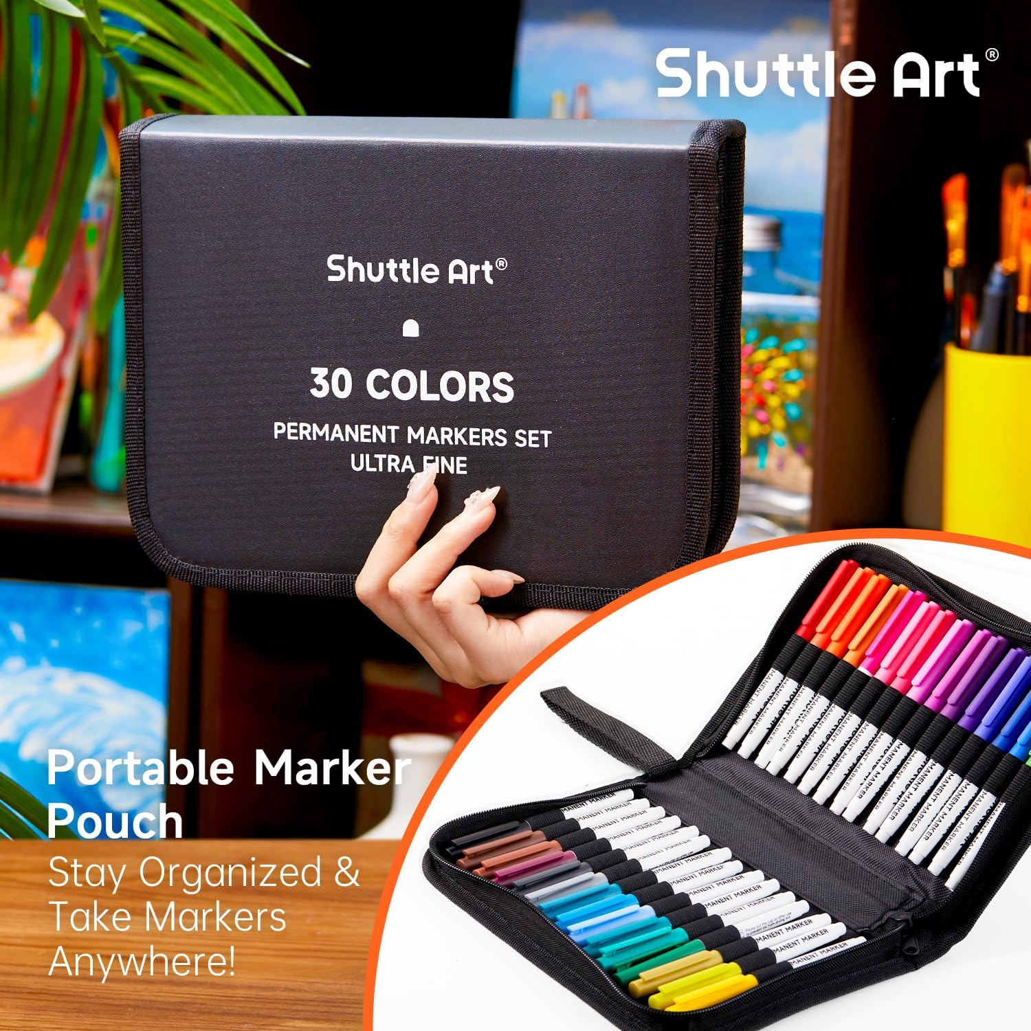 Shuttle Art Permanent Markers, 30 Assorted Colors Ultra Fine Point Permanent Marker Packed in Travel Case, Ideal Colored Markers Set for Adults Coloring Doodling on Plastic, Glass, Gift for Teens - view 4