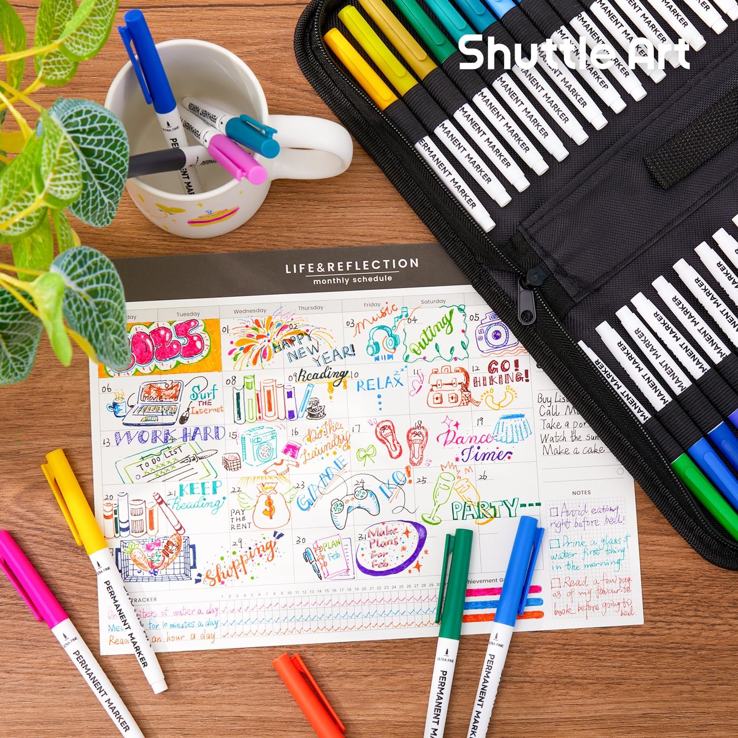 Shuttle Art Permanent Markers, 30 Assorted Colors Ultra Fine Point Permanent Marker Packed in Travel Case, Ideal Colored Markers Set for Adults Coloring Doodling on Plastic, Glass, Gift for Teens - view 6