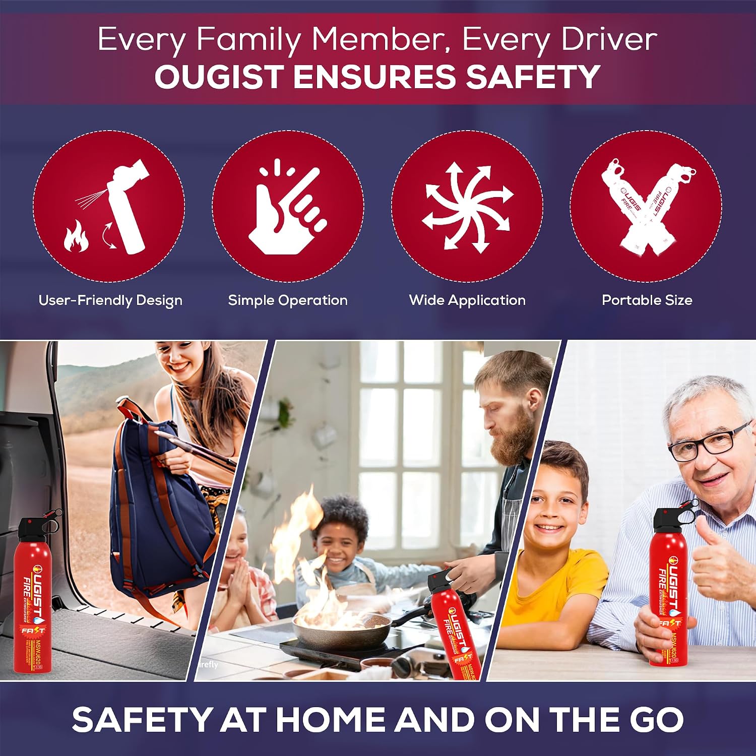 3Pcs Fire Extinguisher for home with Bracket Ougist 620ml Fire Extinguishers for the House/Car/Kitchen, which can prevent re-ignition-Easy to Clean - view 5