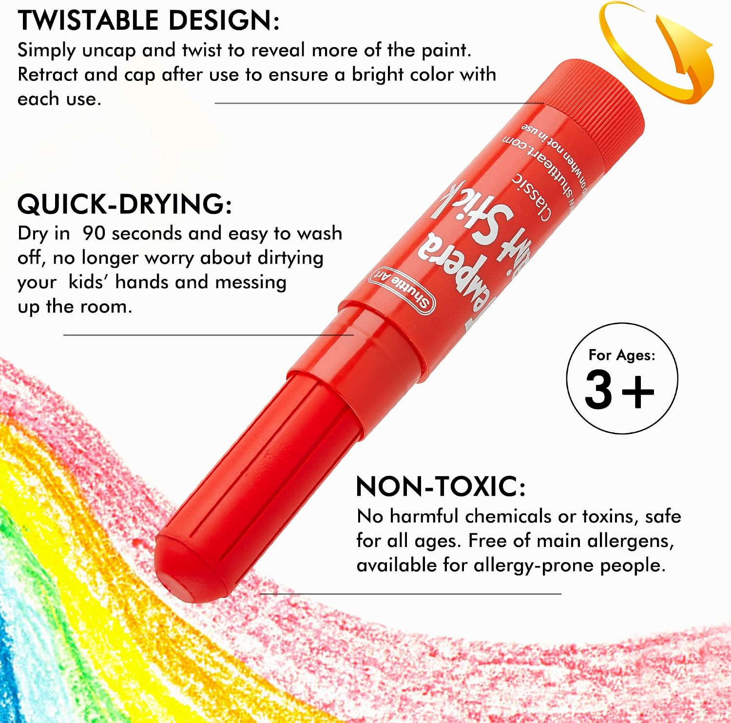 Tempera Paint Sticks, 40 Colors Solid Tempera Paint for Kids, Super Quick Drying, Works Great on Paper Wood Glass Ceramic Canvas - view 3